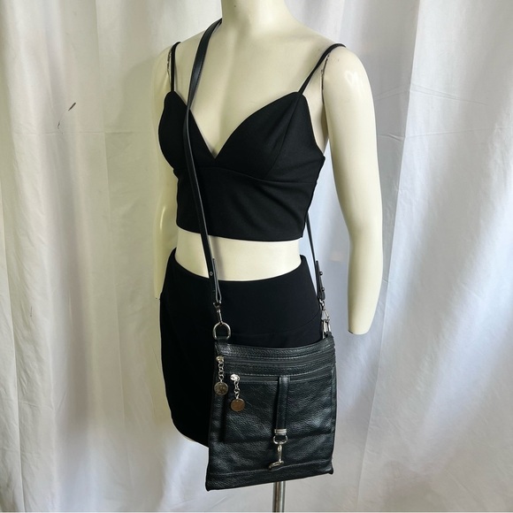 BLACK LEATHER CROSSBODY MESSENGER BAG MADE IN ITALY - Picture 10 of 11